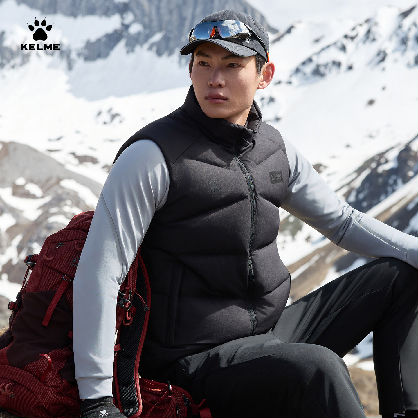 卡尔美中国系列羽绒马甲男冬季新款体育生训练服保暖运动羽绒背心