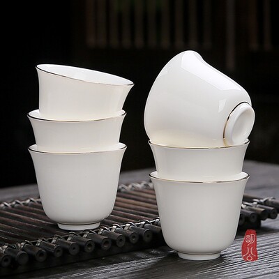 明公品牌喝茶杯子白瓷茶盏描金