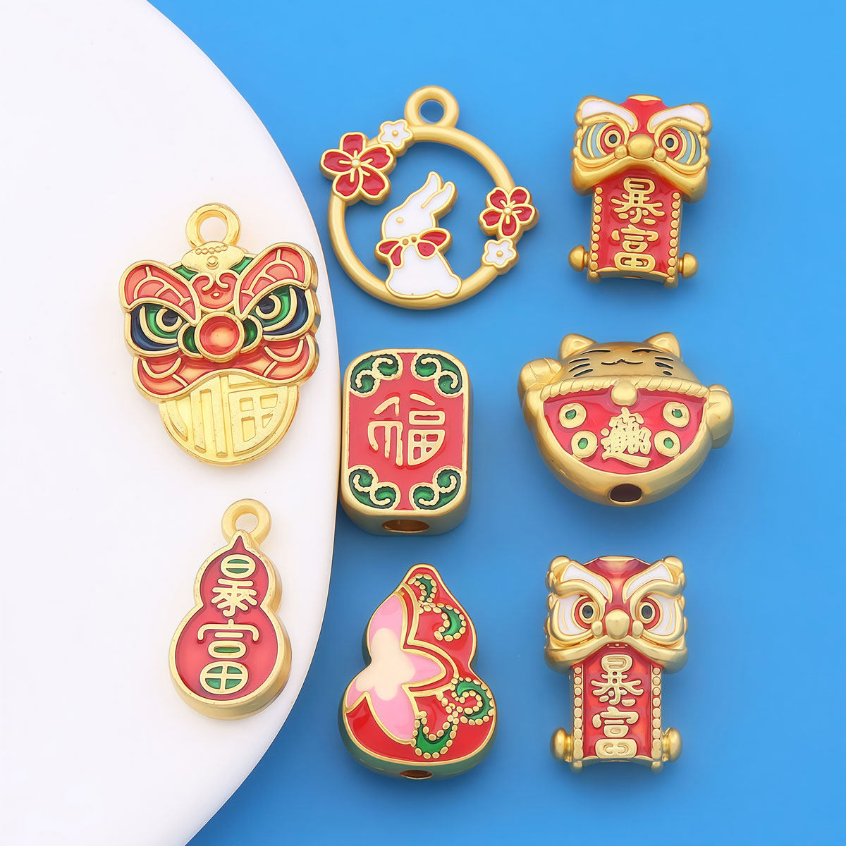 滴油DIY饰品配件福字醒狮葫芦手工编织手链挂件项链串珠吊坠头饰图片