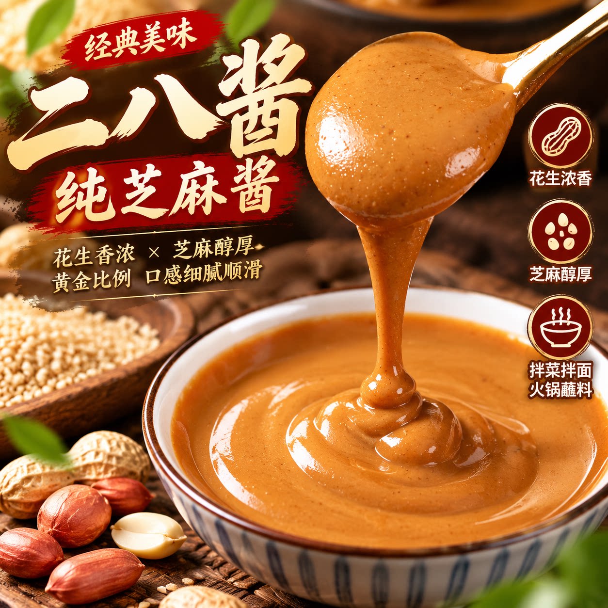 老北京风味二八酱正宗芝麻酱花生酱家用火锅蘸料凉皮麻辣烫