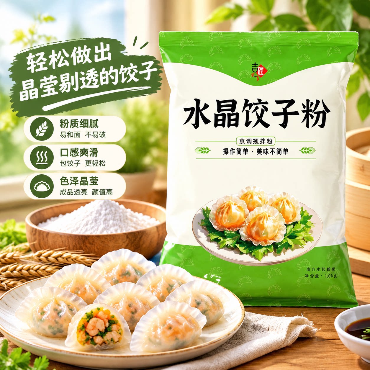 水晶饺子粉透明虾饺钵仔糕冰皮雪媚娘家用商用水晶饺专用粉预拌粉