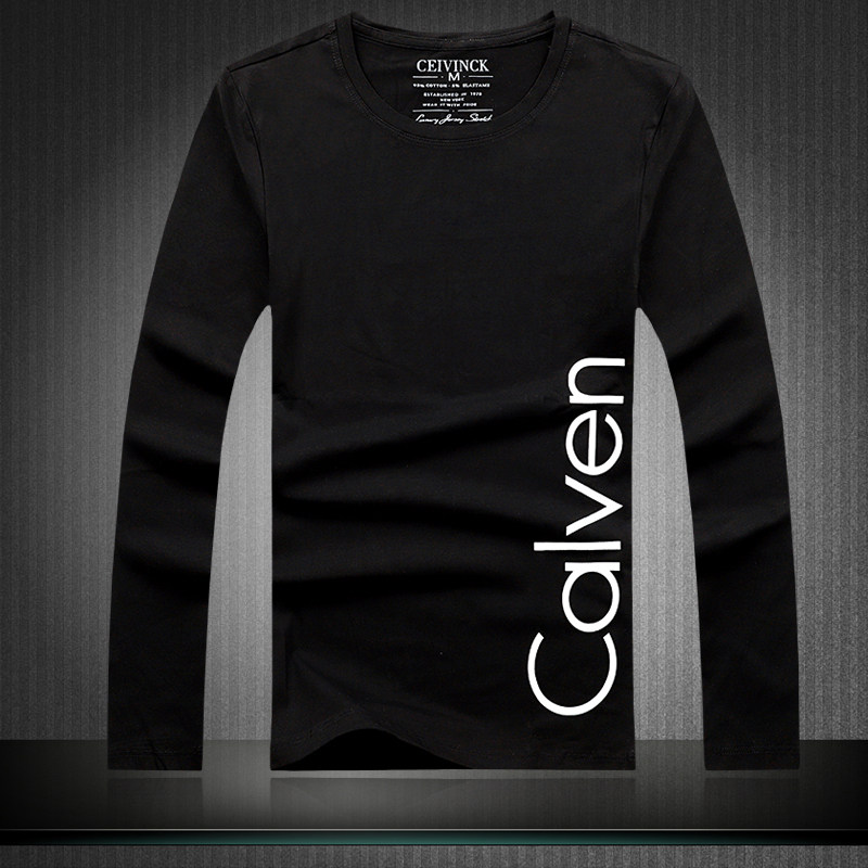 专柜春秋新款长袖T恤男潮牌修身休闲圆领字母印花百搭打底衫上衣