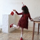 女童红色亮片流苏连衣裙加绒背心裙2025冬女孩新年洋气公主裙礼服