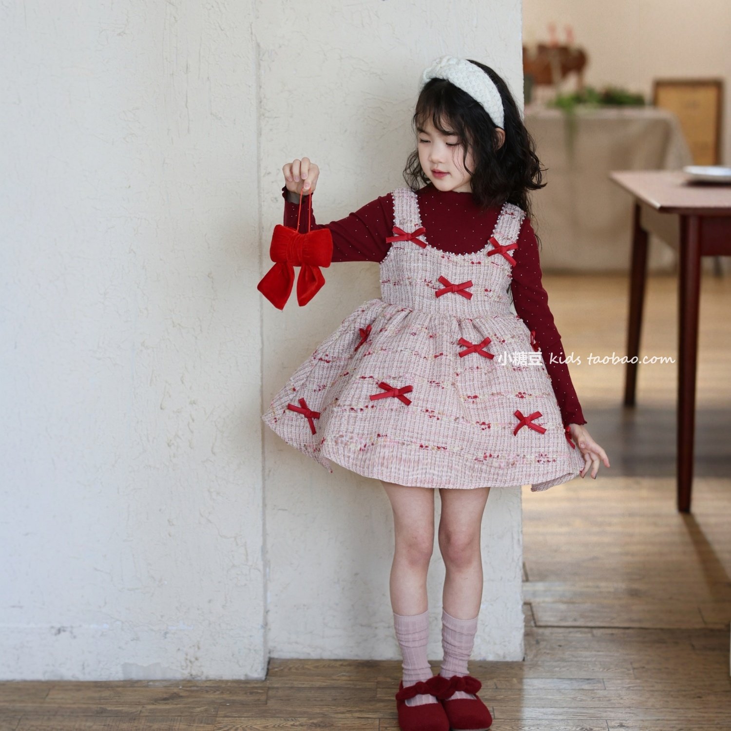 女童甜美小香风蝴蝶结背心裙