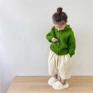 儿童连帽毛衣外套2025秋冬新款韩版洋气男女童可爱毛球球针织开衫