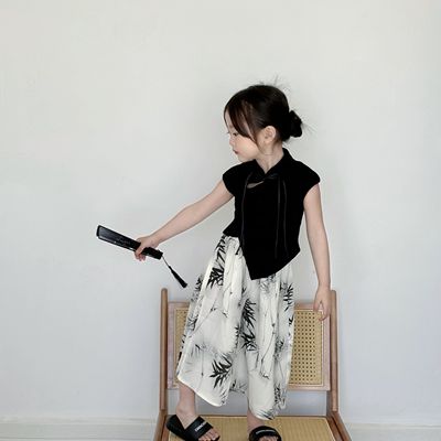 女童古风水墨画阔腿裤