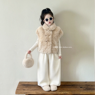 女童环保皮草马甲外套2026秋冬新款女宝宝奶油风毛毛坎肩外套马夹