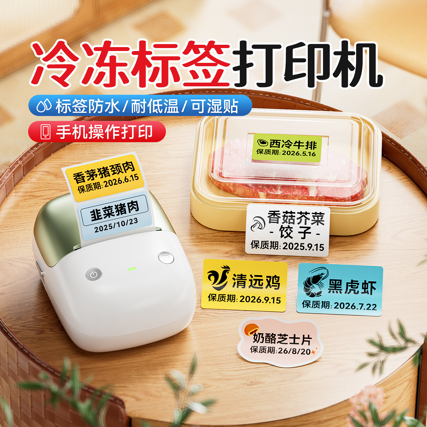精臣B2Pro标签打印机家用厨房冰箱低温冷冻冷藏食品生产日期保质期不干胶贴纸彩色防水手持小型商用打印机