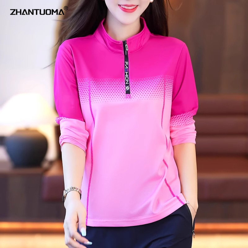 户外速干衣女2025新秋季薄款立领卫衣休闲跑步登山服长袖t恤上衣