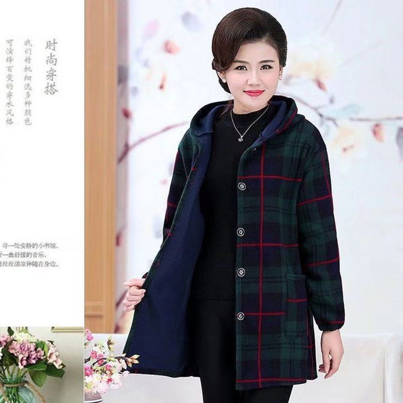 宽松大码格子中长款加绒