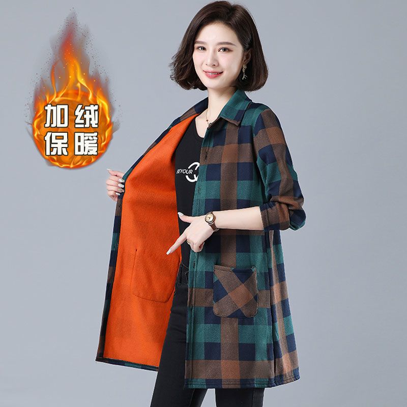 秋冬妈妈装中长款格子保