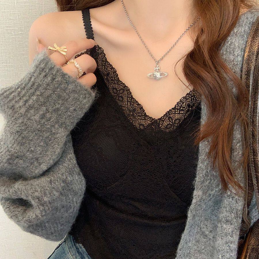 蕾丝吊带女内搭加绒背心