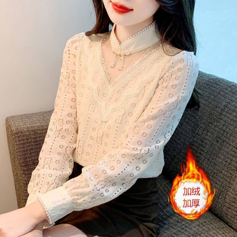 新中式立领长袖蕾丝打底衫秋