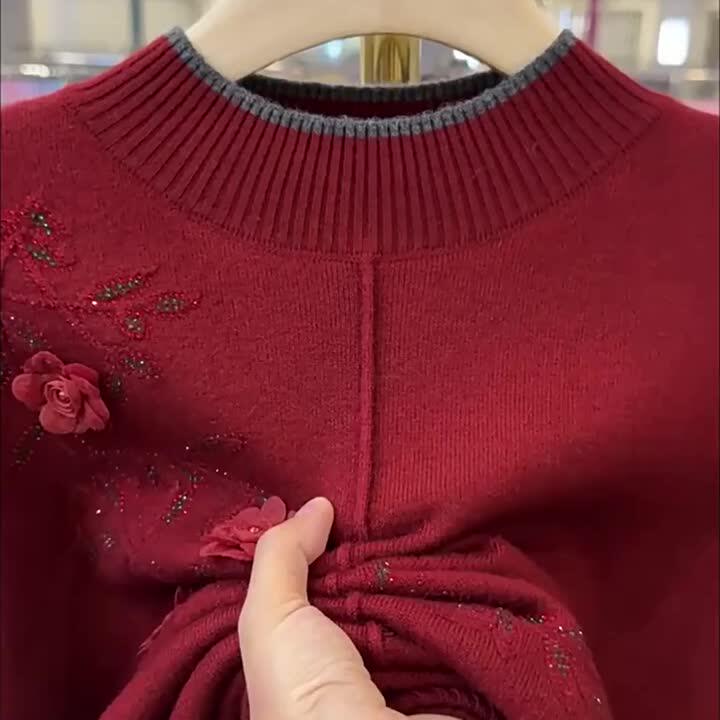 妈妈装加绒加厚毛衣女新
