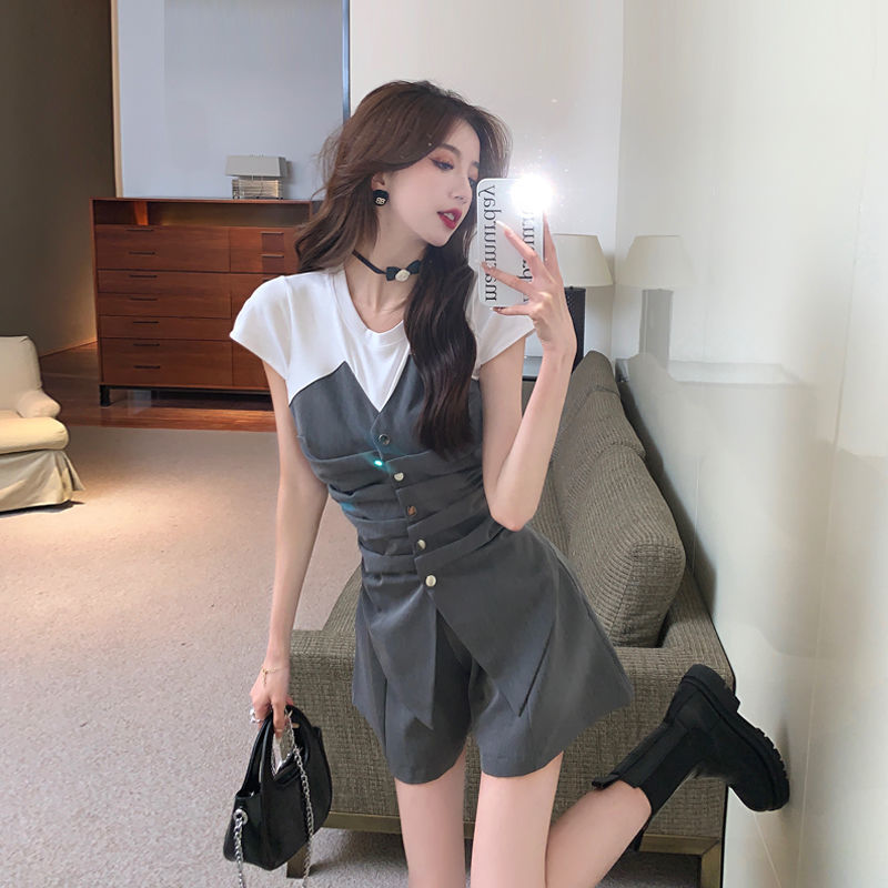 高级感女士夏季气质名媛上衣休闲阔腿西装裤法式轻奢网红两件套装