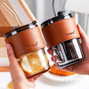 水杯吸管杯女生高颜值杯子办公室便携式玻璃咖啡杯带盖INS随行杯