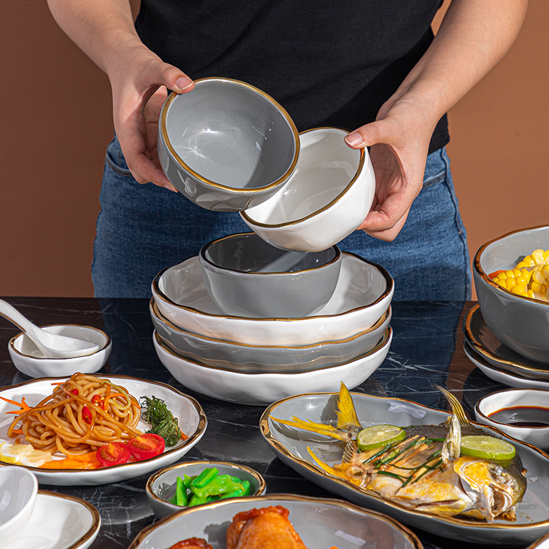 北欧饭碗轻奢金边陶瓷餐具