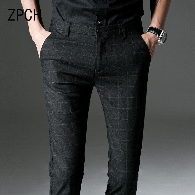高端格子裤男2025新款春秋款弹力直筒修身小脚裤子商务休闲裤西裤
