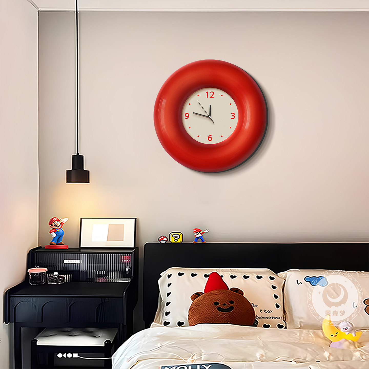 包豪斯红黄蓝钟表挂钟客厅高级感中古风覆古时钟挂表装饰挂画圆形