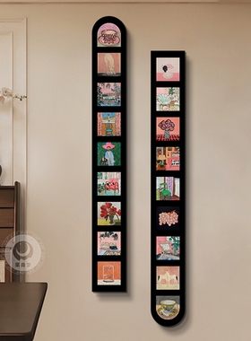 中古风入户玄关装饰画复古高级客厅挂画竖版长条百联走廊过道壁画