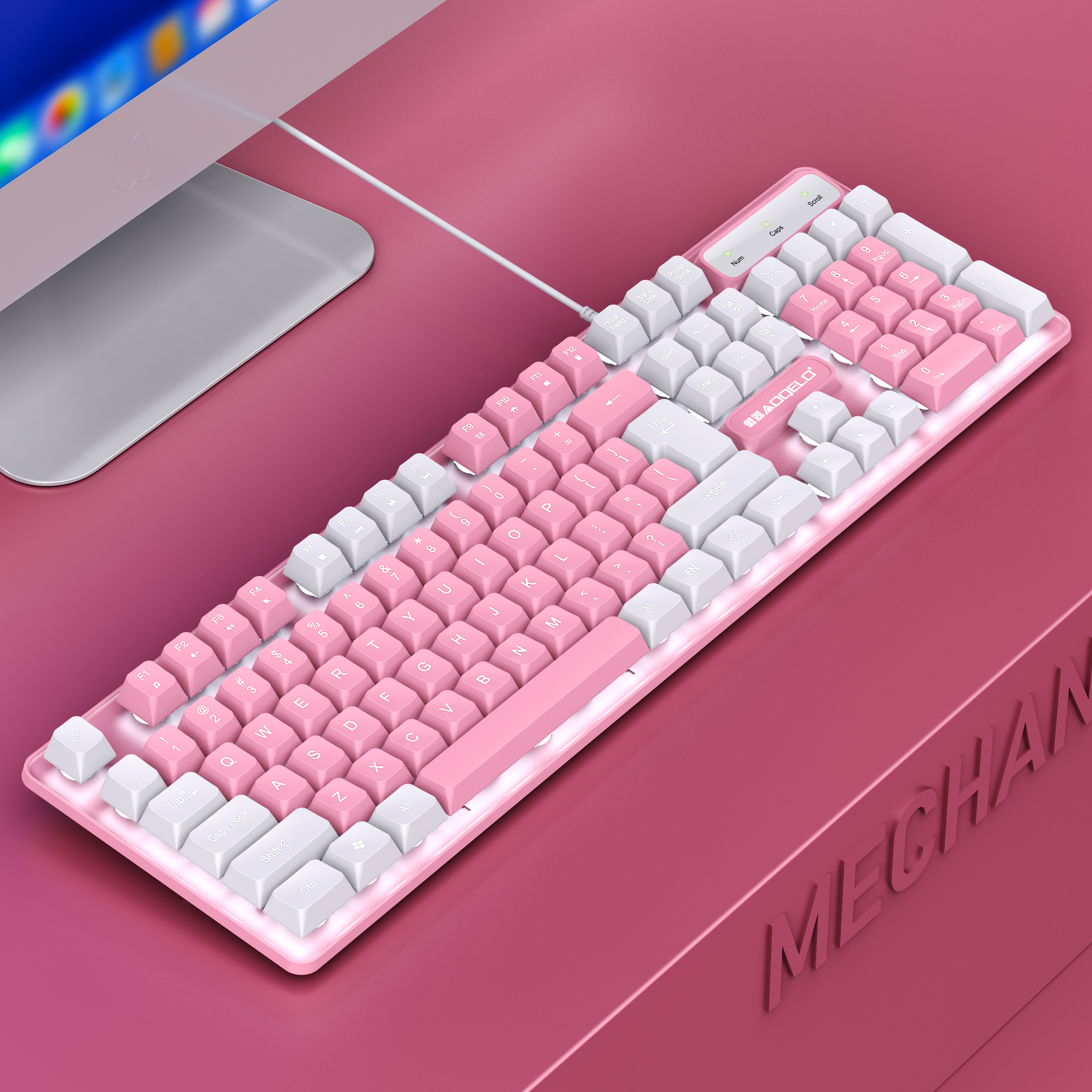 傲器高颜值双拼字符机械手感键盘有线USB104键办公键鼠有线笔记本