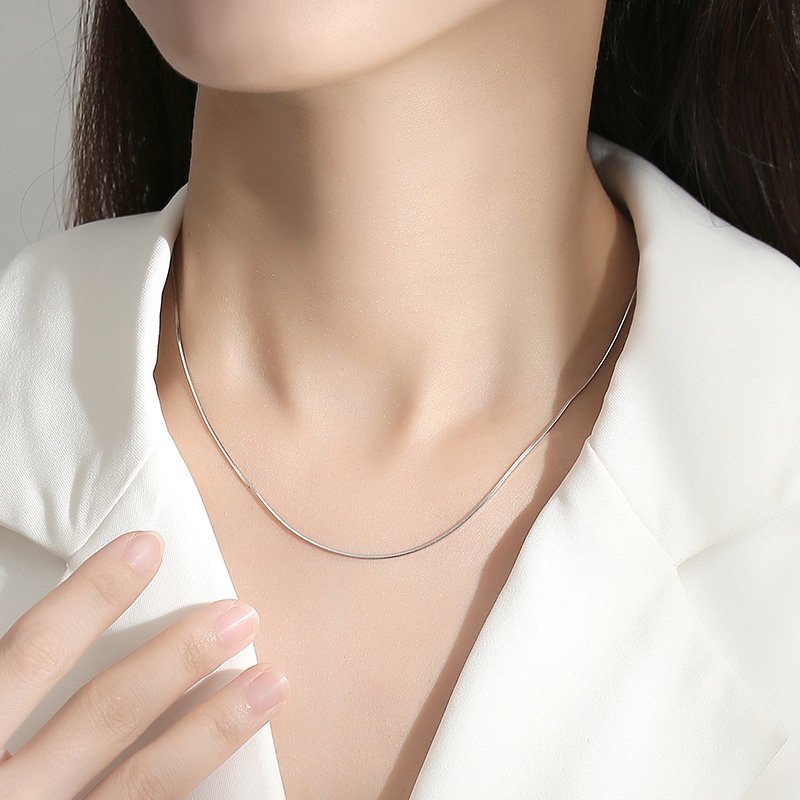 蛇骨链S925纯银项链男生女生通用无吊坠素链颈链铂金色银链不掉色