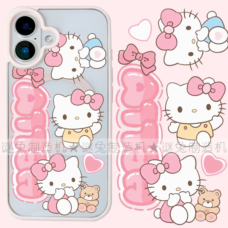 适用iphone17promax苹果17手机壳MagSafe磁吸15支架14透明13英文kitty猫kt猫25ultra少女12卡通16保护套16e