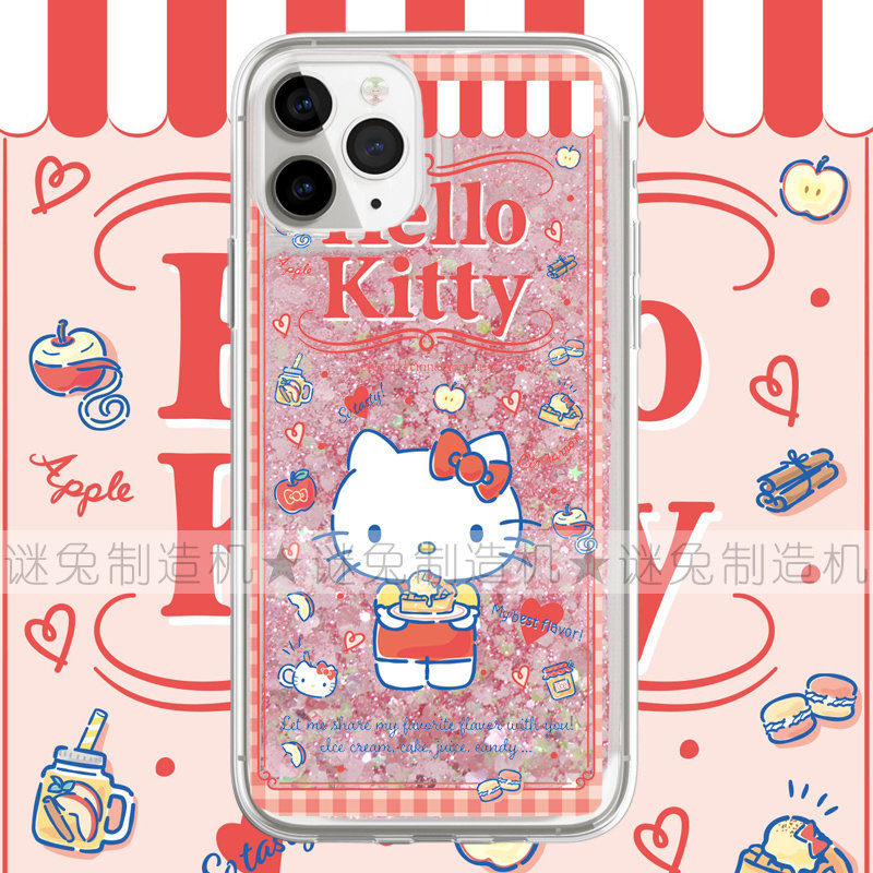 适用iphone17promax手机壳15苹果16三星华为红米流沙闪粉oppovivo小米荣耀吃货Kitty猫KT猫ins少女保护套软17
