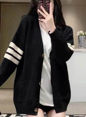 大尺码女装2025年新款胖MM毛衣开 衫外套学院风宽松中长版针织上