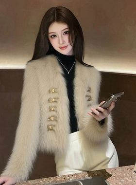 2025新款宽松慵懒风韩版独特漂亮名媛小香风卡其色毛毛外套女冬季