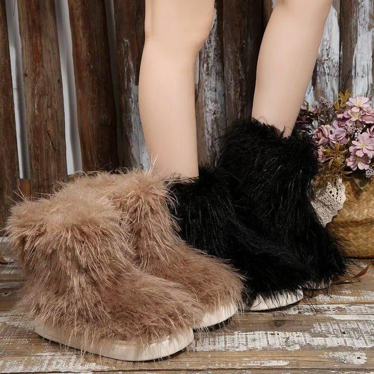 平平跟保暖休闲冬靴2025冬季靴新款时尚底码大女短子棉鞋筒雪地靴