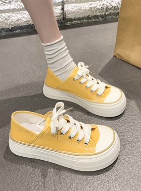 厚底芒头帆布鞋女超MAR百搭春2024果夏季新款火半拖鞋两穿小白鞋