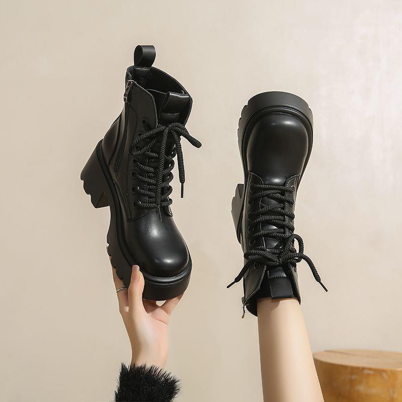 厚增高马靴靴女2025年秋丁季新款百搭底英伦风炸冬街短复古机车靴