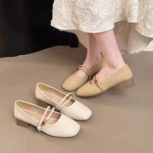 法尚式时带单鞋女秋季款新粗跟浅口小头一字韩版百方搭女鞋