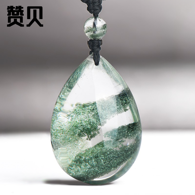 天然绿幽灵吊坠珍藏级聚宝盆金字塔巴西绿幽灵水晶吊坠项链毛衣链