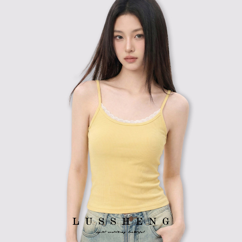 鹿笙笙蕾丝假两件吊带背心女简约百搭自带胸垫侧收可单穿内搭上衣