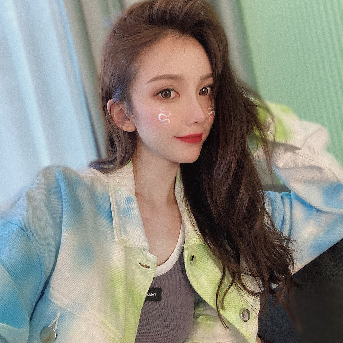 ZY喜哥 我懂你的特别 韩版时尚字母刺绣扎染宽松休闲牛仔外套女