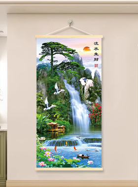流水生财客厅玄关装饰挂画图