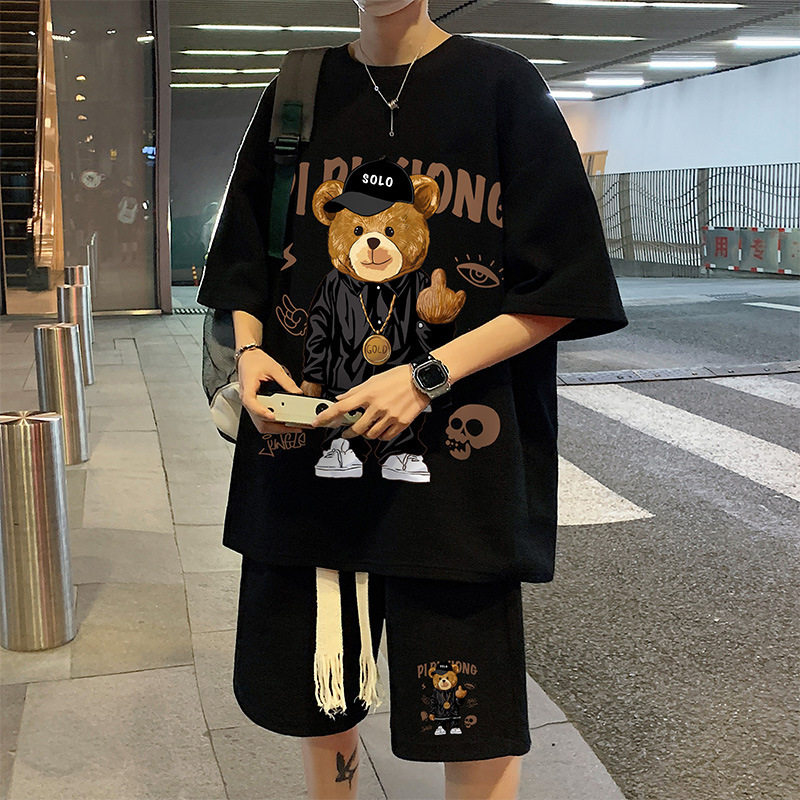 短袖t恤男生休闲运动套装男生夏季短裤青少年帅气一套搭配夏男装