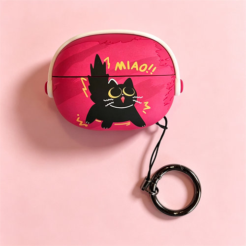 红底黑猫适用韶音e310耳机壳韶音动钛圈OpenDots ONE E310耳夹耳机保护套新品SHOKZ Opendots ONE外壳可爱