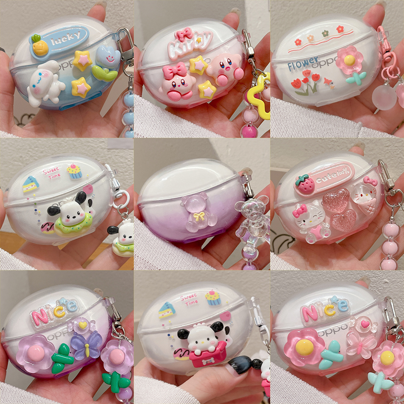适用oppoFree3保护套DIY透明壳oppo enco free3蓝牙耳机套女生款吊坠oppoencofree3保护壳创意可爱女神软壳