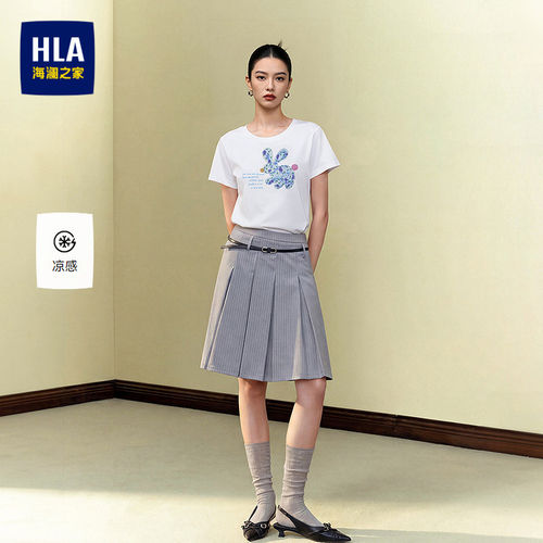 HLA/海澜之家园里真奇妙系列短袖T恤26春夏新凉感微弹短袖女装