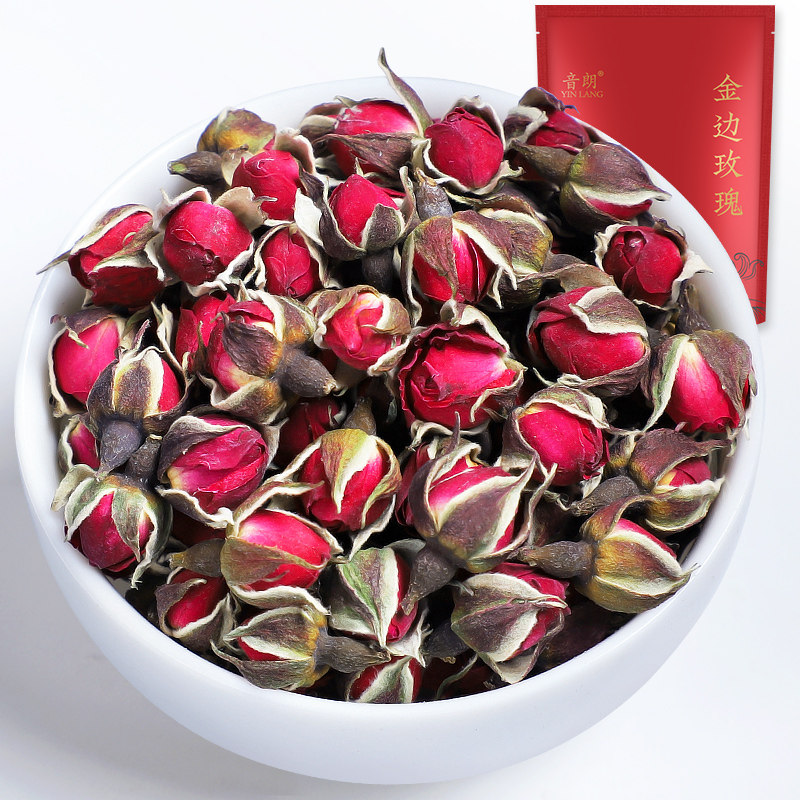 音朗 玫瑰花茶 云南金边玫瑰 花草茶重瓣红玫瑰干 散装袋250g