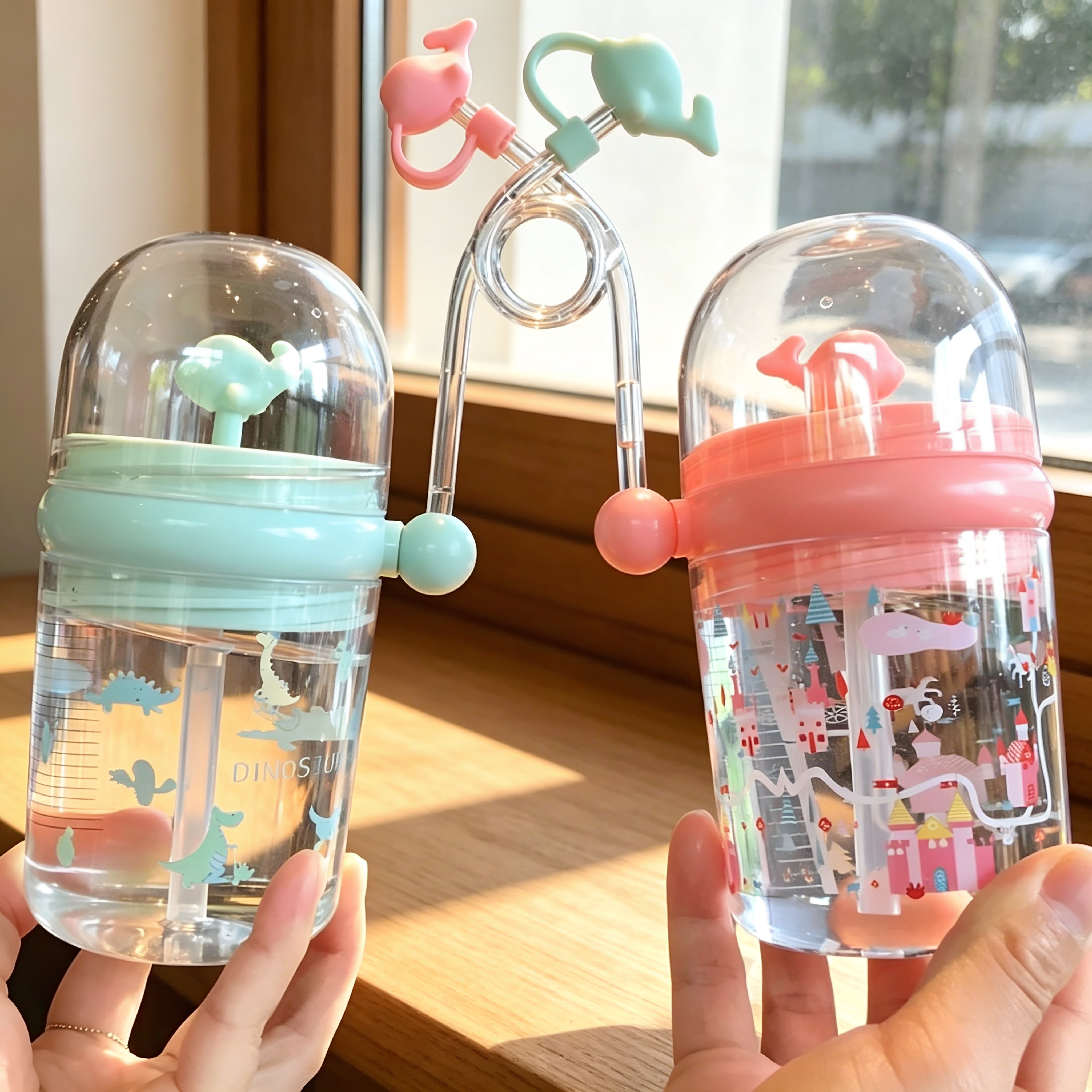 鲸鱼儿童杯会喷水杯子小学生宝宝可爱喷泉杯女防摔幼儿园吸管水杯