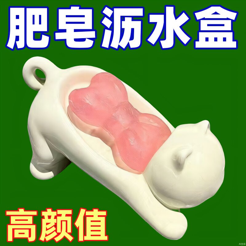 卡通猫咪塑料肥皂盒创意可爱浴室香皂盒置物架洗手台卫生间沥水盒