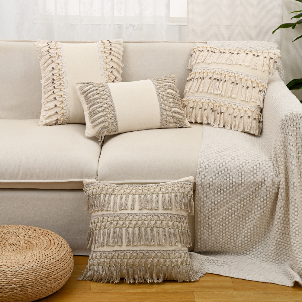 北欧ins波西米亚名族风棉麻花边简约家居抱枕套民宿沙发客厅靠垫