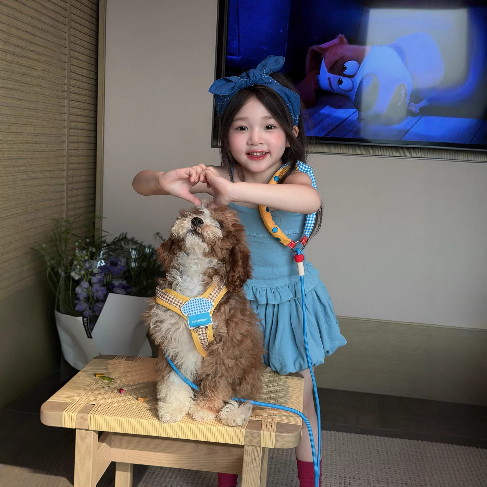 女童天丝牛仔套装2026夏季新款蓝色花边吊带背心南瓜短裙两件套