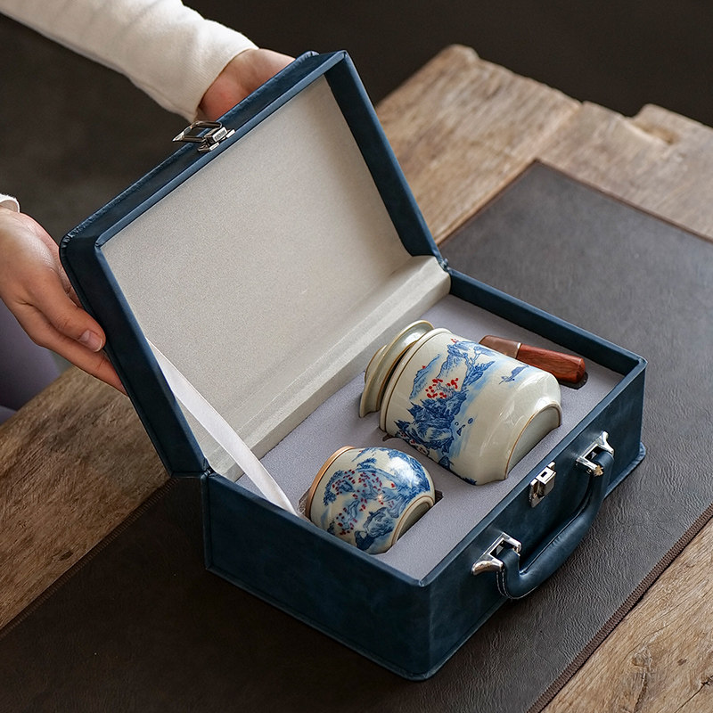 轻奢高档礼盒陶瓷汝窑办公杯三件套礼品定制logo伴手礼周年庆纪念