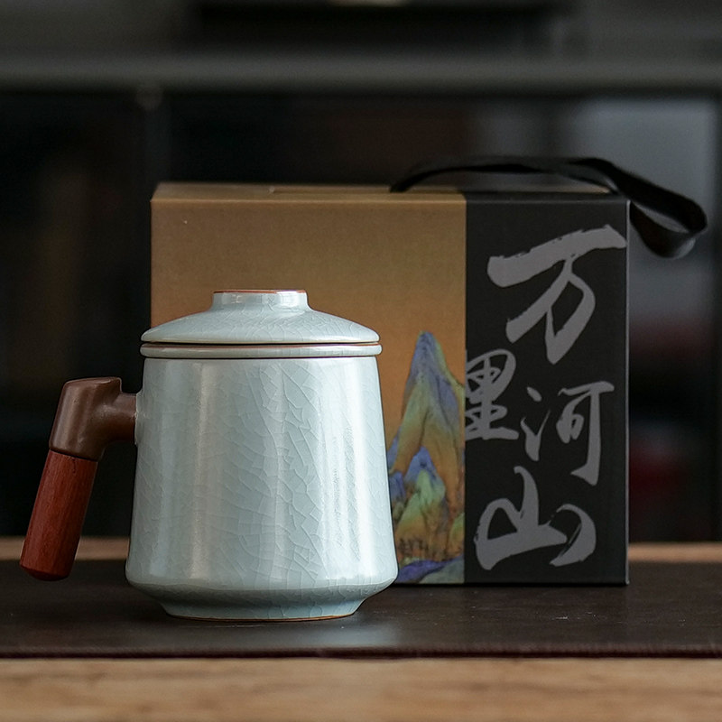 周年庆汝窑陶瓷办公杯三件套年会伴手礼员工礼品高档礼盒logo定制