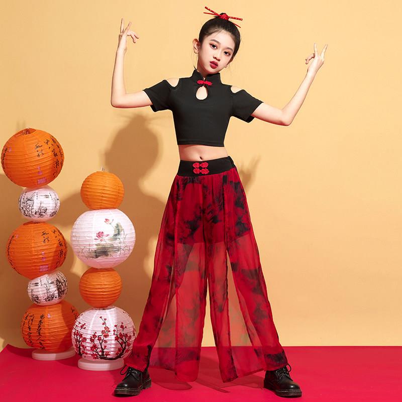 童tf3001走秀中国风舞蹈服儿套装街舞爵士服舞童模古潮风侠女时尚